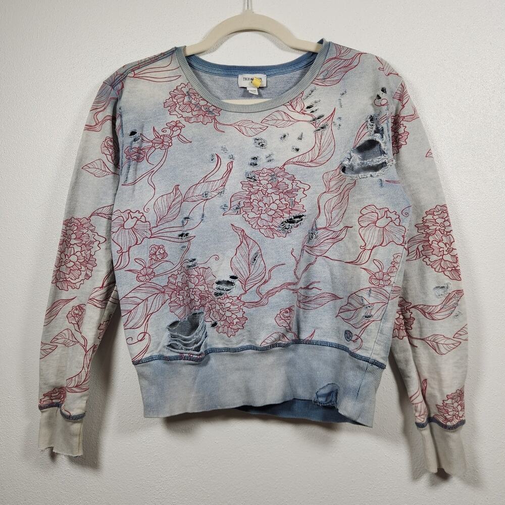 y2k True Religion XS Crewneck Sweatshirt Distressed Worn Grunge Boho Hippie